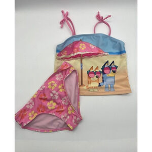 Disney BLUEY Swimsuit Tankini Bikini Swim 2 Girls 2pc Sz. 7/ 8 Bingo Dog Pre-own